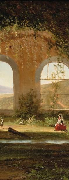 Attribué à François Marius GRANET (1775-1849) Jeune napolitaine dans des ruines romaines...