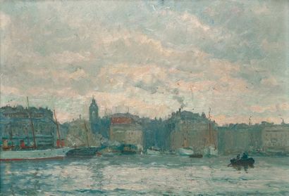 Edouard CREMIEUX (1856-1944) Le port de Marseille Huile sur toile, signée en bas...
