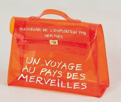 HERMES Paris Sac en plastique orange d'après le modèle «Kelly» 40 cm, fermeture sur...