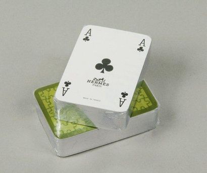 HERMES Paris made in France Mini jeu de 52 cartes, dos figurant un puzzle, tranche...