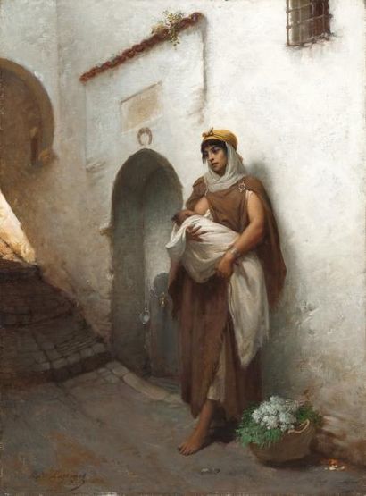 Hippolyte LAZERGES (1817-1887) Maternité, 1881 Huile sur toile, signée en bas à gauche...