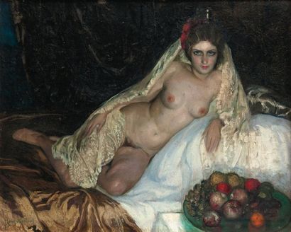 José CRUZ-HERRERA (1890-1972) Odalisque Huile sur panneau, signée en bas à gauche....