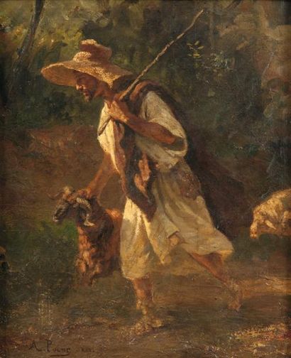 Armand POINT (1860-1932) Le berger kabyle Huile sur toile, signée en bas à gauche....