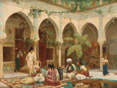 Gustave Clarence Rodolphe BOULANGER (1824-1888) La Cour de Palais de Dar Khdaouedj...