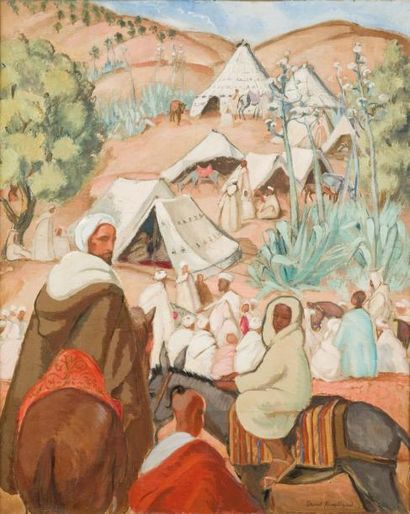 Suzanne DROUET-REVEILLAUD (1885-1970) Campement à Moulay Idriss Huile sur toile,...