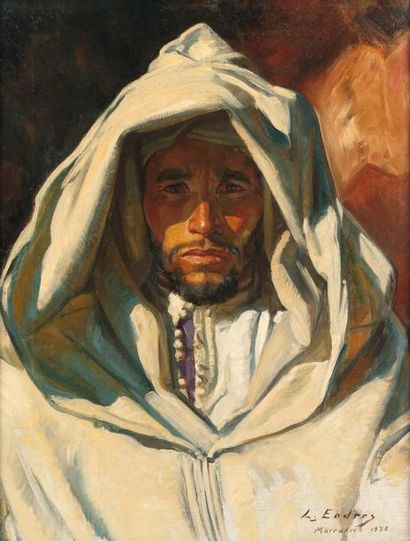 Louis John ENDRES (1896-1989) Portrait d'homme en burnous, 1932 Huile sur toile,...