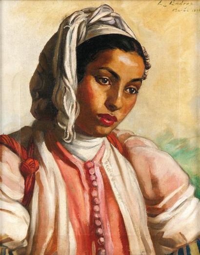 Louis John ENDRES (1896-1989) Portrait de femme au foulard blanc Huile sur toile,...