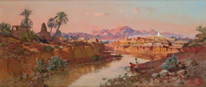 Maxime NOIRE (1861-1927) L'Oued M'Sila (Bou Saada) Huile sur toile, signée en bas...
