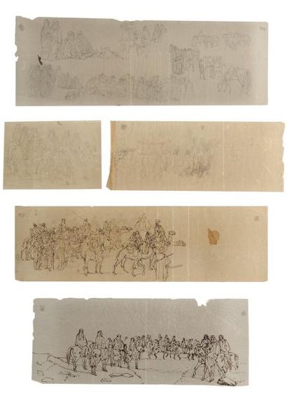 Camille ROGIER (1810-1896) Etudes de cavaliers, caravanes, chameliers. Ensemble de...