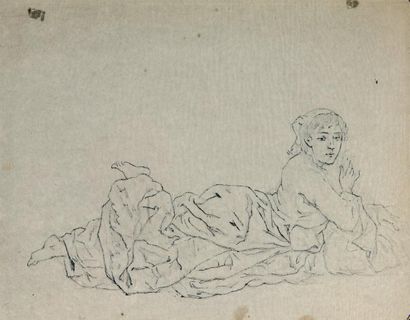 Camille ROGIER (1810-1896) Odalisque allongée Crayon sur papier calque. 18,5 x 28...