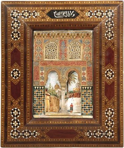 null Maquette d'une façade de l'Alhambra, en stuc peint en polychromie, décorée de...