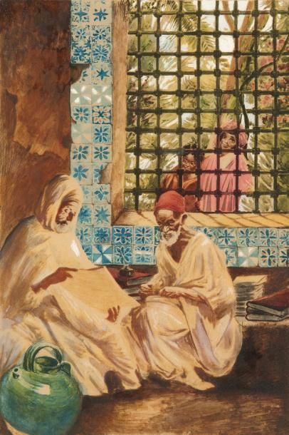 Roger JOUANNEAU IRRIERA (1894-1957) La lecture du Coran Lithographie en couleurs,...