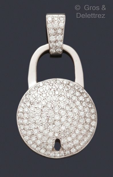 null Pendant "Cadenas" in white gold, decorated with a pavement of brilliant-cut...