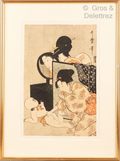 null D'après UTAMARO Suite de dix reproductions d'estampes japonaises dans un cadre...