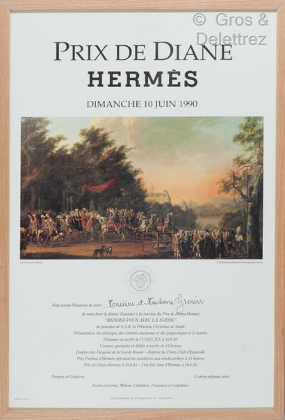 HERMES Lot de cinq affiches encadrées et titrées du Prix de Diane Hermès Dimanche...
