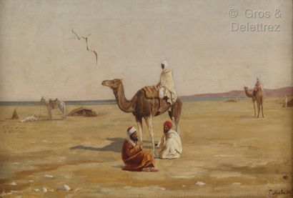 null Ferdinand SCRIBE (1851-1913)Camp in the desert Oil on canvas, signed and dated...