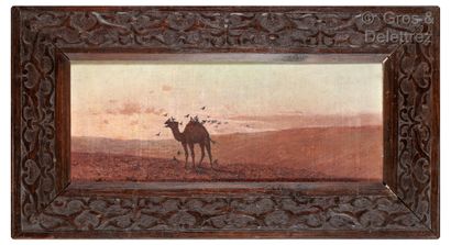 null Eugène DESHAYES (1863-1939) 

Le chameau dans le désert 

Huile sur panneau....