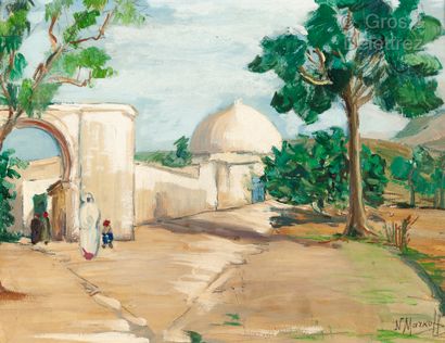 null Natacha MARKOFF (1911-2008) Kouba and mosque, Tunisia Oil on board. Signed lower...