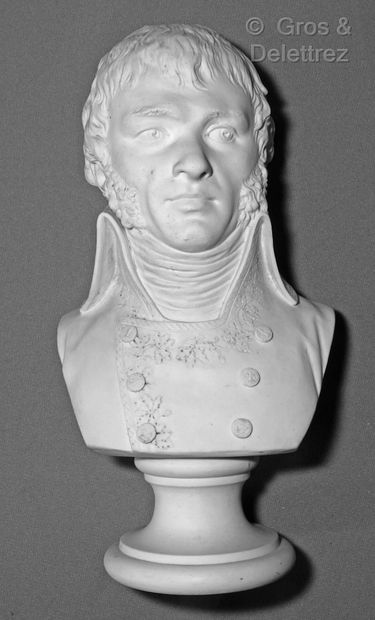 null Buste en biscuit figurant le général Barthélémy Joubert (1769-1799), posant...