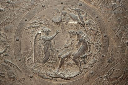 null After Léonard MOREL-LADEUIL (1820-1888) Plaster cast of the Milton shield decorated...