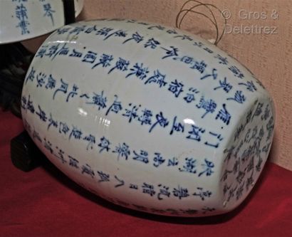 null CHINA

A white porcelain bell and drum decorated with calligraphy in blue monochrome.

H....