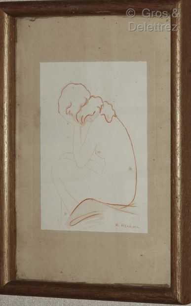  Réunion de deux dessins : 
- Florence DESSERIN (née en 1954) 
Trois femmes nues...
