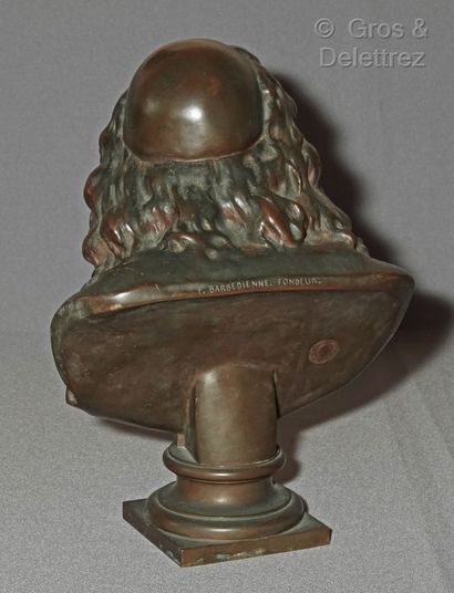 null After Jean-Antoine HOUDON 

Bust of Molière 

Proof in bronze with brown patina,...