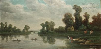 null French school second half of the XIXth century

River landscape with a washerwoman...