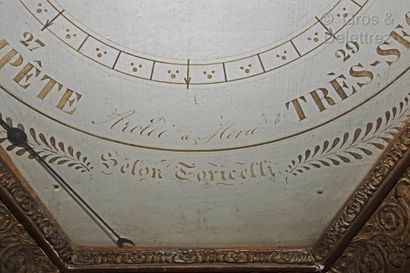 null Barometer-thermometer in wood and gilded stucco of octagonal form surmounted...