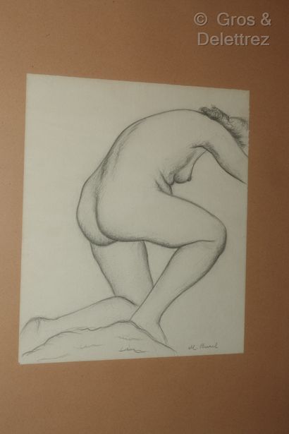  M. BUREL, 20th century 
Nude woman from behind 
Nude Woman in Profile 
Two drawings...