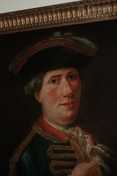  18th century school 
Hunter holding a bird 
Oil on canvas (important repaints, faded)...