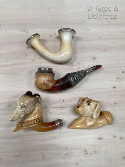 Set of four meerschaum pipes, two of which...