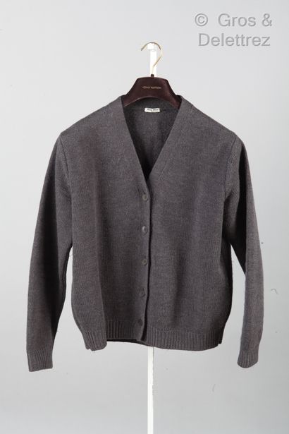MIU MIU Homme Charcoal wool cardigan, V-neck, single breasted, long sleeves.