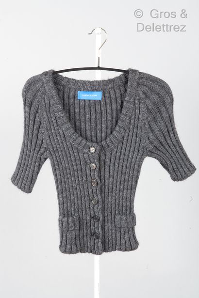 Samy CHALON Lot composed of a dress with straps in grey fancy knit, flared bottom...
