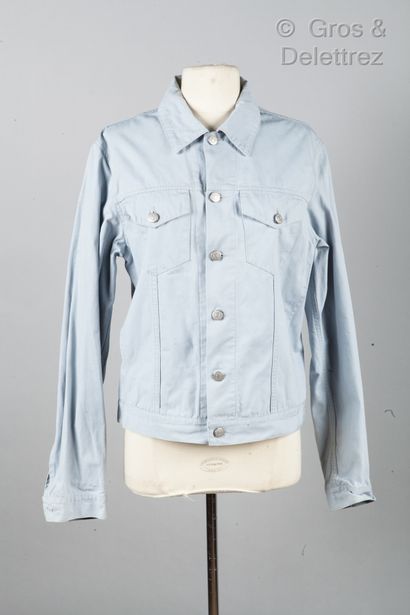 Jil SANDERS Homme Veste en coton bleu ciel, petit col, simple boutonnage, deux poches...