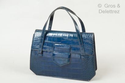 Sonia RYKIEL Sac 35 cm en cuir embossé marine à l'imitation crocodile, fermeture...