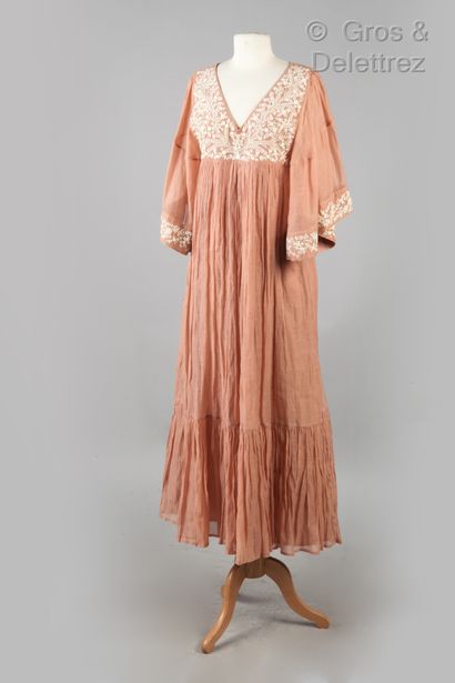 AEK, PHILIPP LIM Old rose long dress, chest and bottom of sleeves embroidered with...