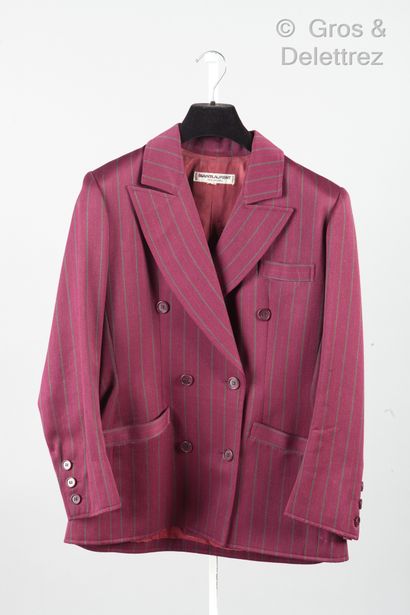 SAINT LAURENT Rive Gauche Magenta wool suit with grey stripes, consisting of a jacket...