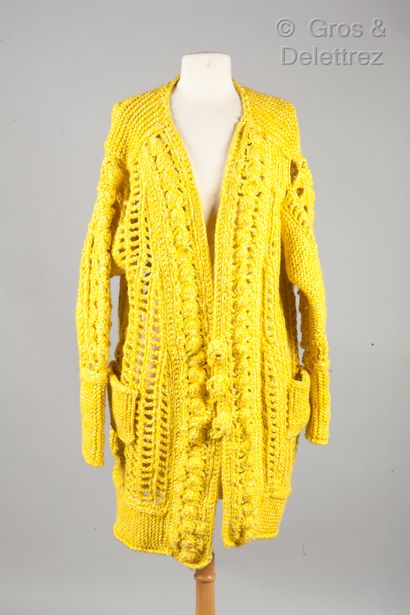 Samy CHALON Lot composed of a dress with thin straps in fancy big knit with yellow,...
