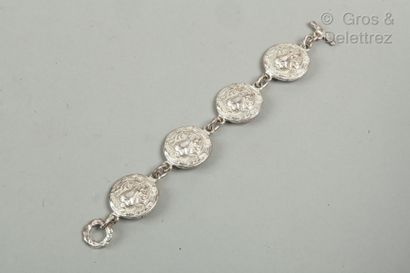 LEONARD PARIS Silver plated metal bracelet made up of four pastilles surmounted by...