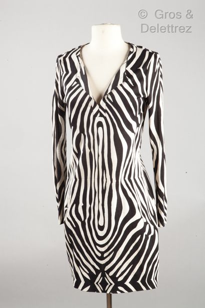 Diane von FURSTENBERG Zebra print silk dress, round neckline with deep V-neckline,...