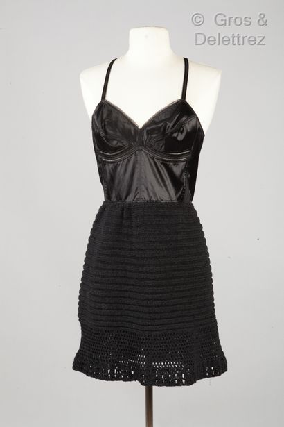 Samy CHALON Set composed of a lingerie-inspired dress in black satin and viscose,...
