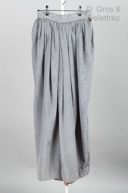 SAINT LAURENT Rive Gauche Lot composed of a long skirt in grey silk, and a brown...