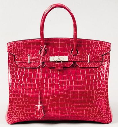 HERMES Paris Made in France Exceptionnel sac «Birkin» 35cm en crocodile porosus cerise,...