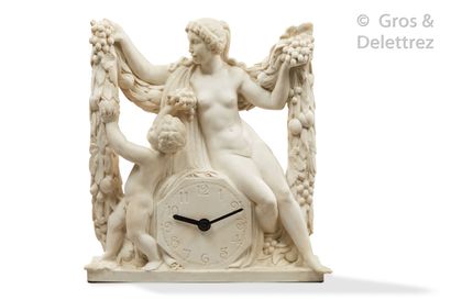 Richard GUINO (1890-1973) Biscuit clock decorated with Ceres holding a garland of...