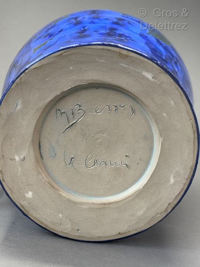 Marius BESSON (né en 1929) Grand vase monté en lampe en céramique à décor à nucléation...