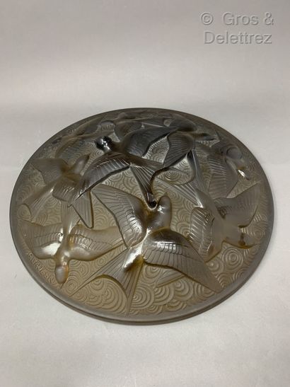 Pierre d’Avesn (1901-1990) Coupe en verre fumé moulé-pressé partiellement satiné...