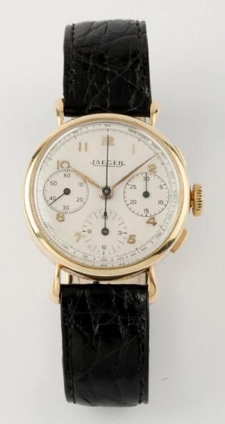 JAEGER LECOULTRE «Tricompaxe» Montre de poignet chronographe en or jaune, cadran...