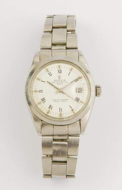 ROLEX "Oyster Perpetual Date" Réf. 1500 Bracelet montre en acier, cadran blanc à...