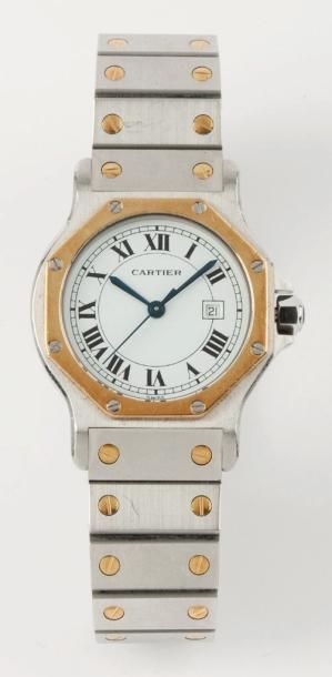 CARTIER «Santos» Bracelet montre en or jaune et acier, mouvement automatique, bracelet...